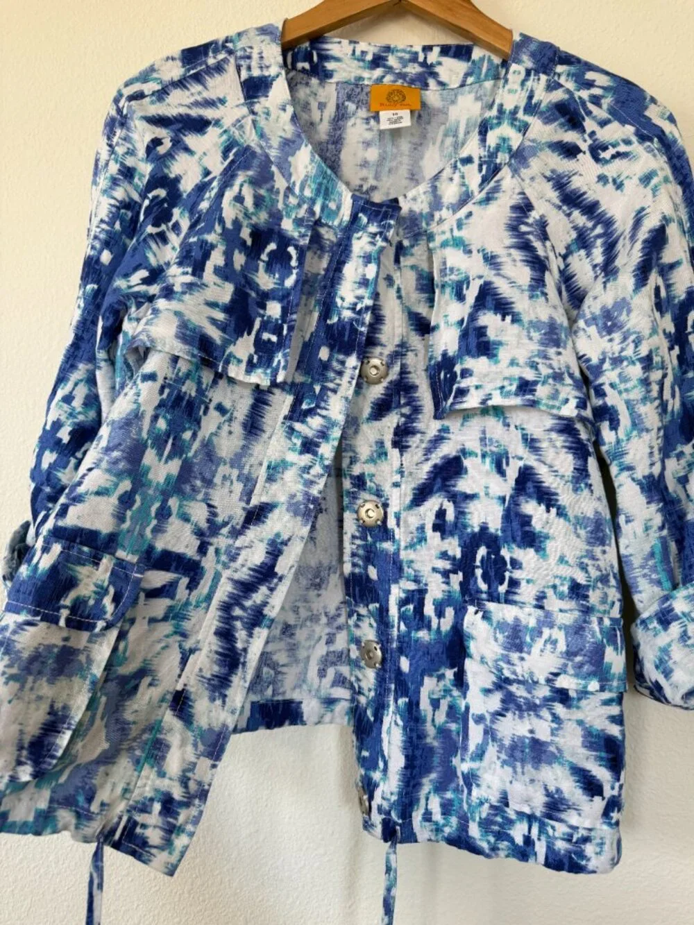 Ruby Rd Blue Linen Blend Coastal Lightweight Jacket Size 14 -Spring-Summer Layer - Picture 7 of 11